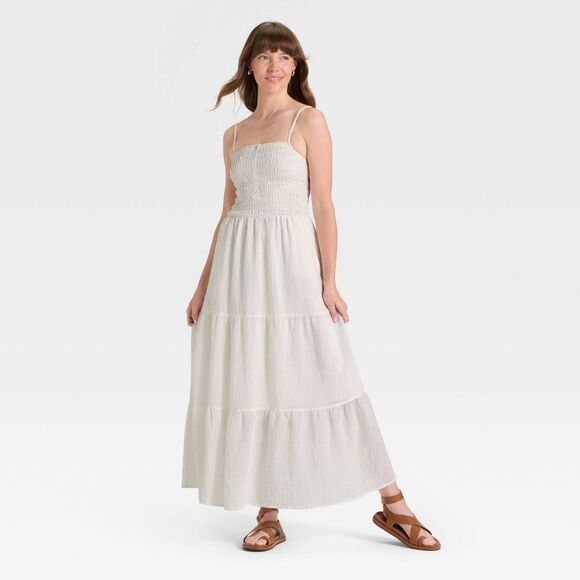 Universal Thread - Women's Button-Front Smocked Maxi Sundress - Unive White - Picture 3 of 3